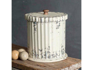 Container -heavily distressed antique white with lid